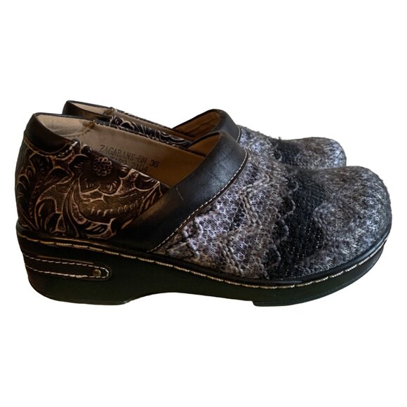 L 'ARTISTE by SPRING STEP Womens' Black Multi Zagabank Leather Clogs Size 5.5 - Picture 7 of 9